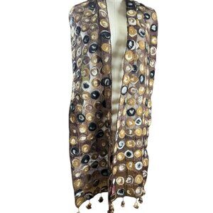 Pomegranate Moon Handcrafted Nuno Felted Wool & Chiffon Scarf — Tassel Fringe